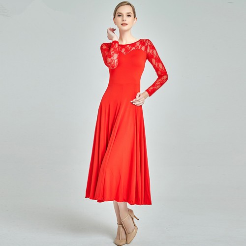 Women's girls competition silver black red lace ballroom dancing dresses waltz tango flamenco dresses 